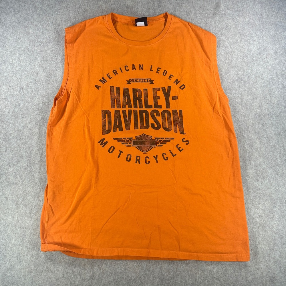 Harley-Davidson Mens Key West Biker Motorcycle Sleeveless Shirt Orange Size 2XL